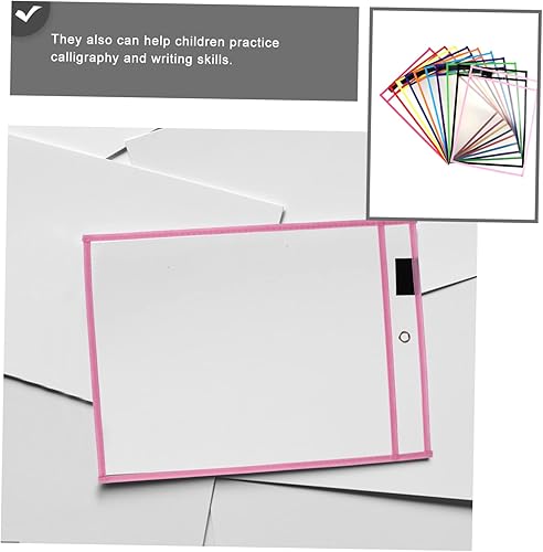 Miniatura 3 de NUOBESTY Juego de 30 bolsas de borrado en seco cosidas de PVC, bolsa de escritura borrable para mascotas, bolsillos para billetes creativos para