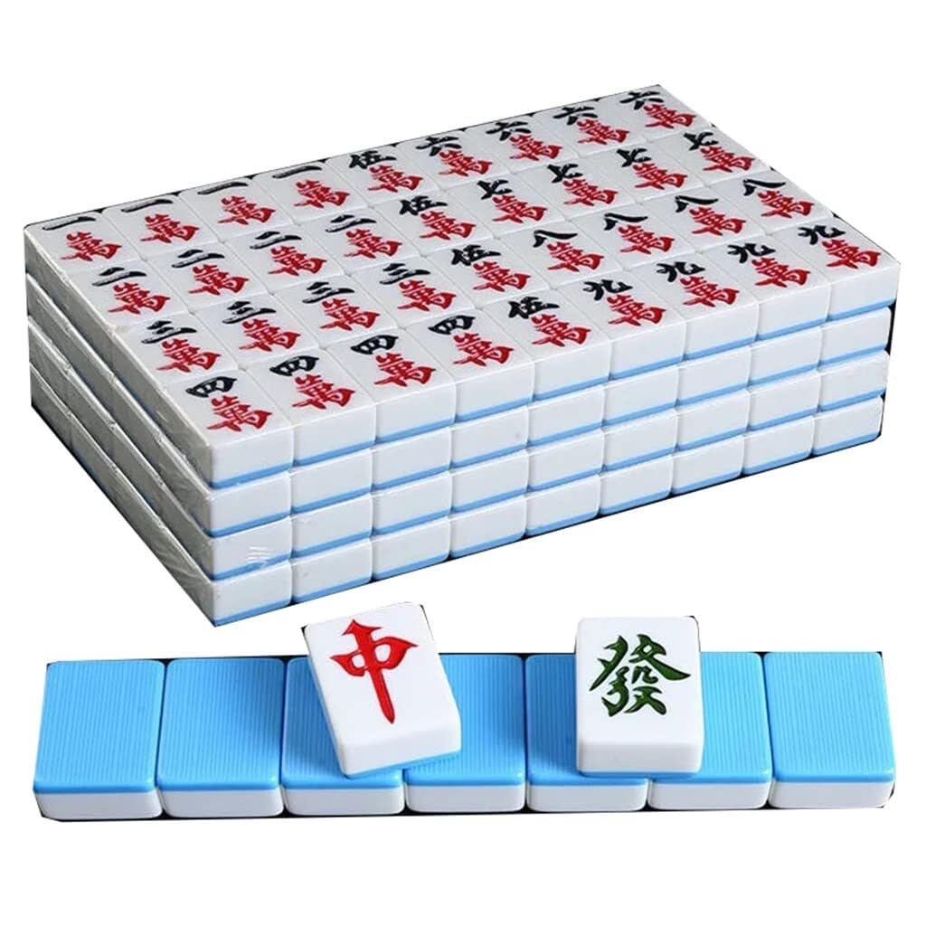 Zestaw do gry w mahjonga Mahjong Mahjong 144 kostki Profesjonalny chiński zestaw do mahjonga z 4 kostkami, odpowiedni do automatycznej gry w mahjonga (kolor: niebieski)(44#)