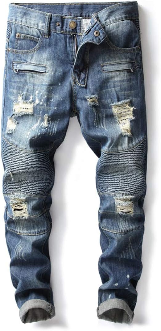 DYCZFZ 30-42 Jeans Uomo A Pieghe Pantaloni Abbigliamento Jeans Patchwork  Regolari Uomo : Amazon.it: Abbigliamento