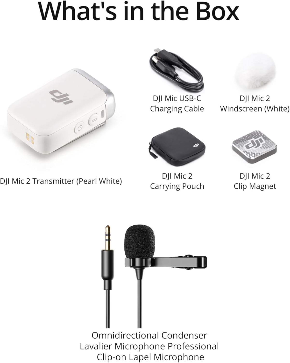 DJI Mic 2 (1 TX, Platinum White) with Omnidirectional Lavalier Microphone