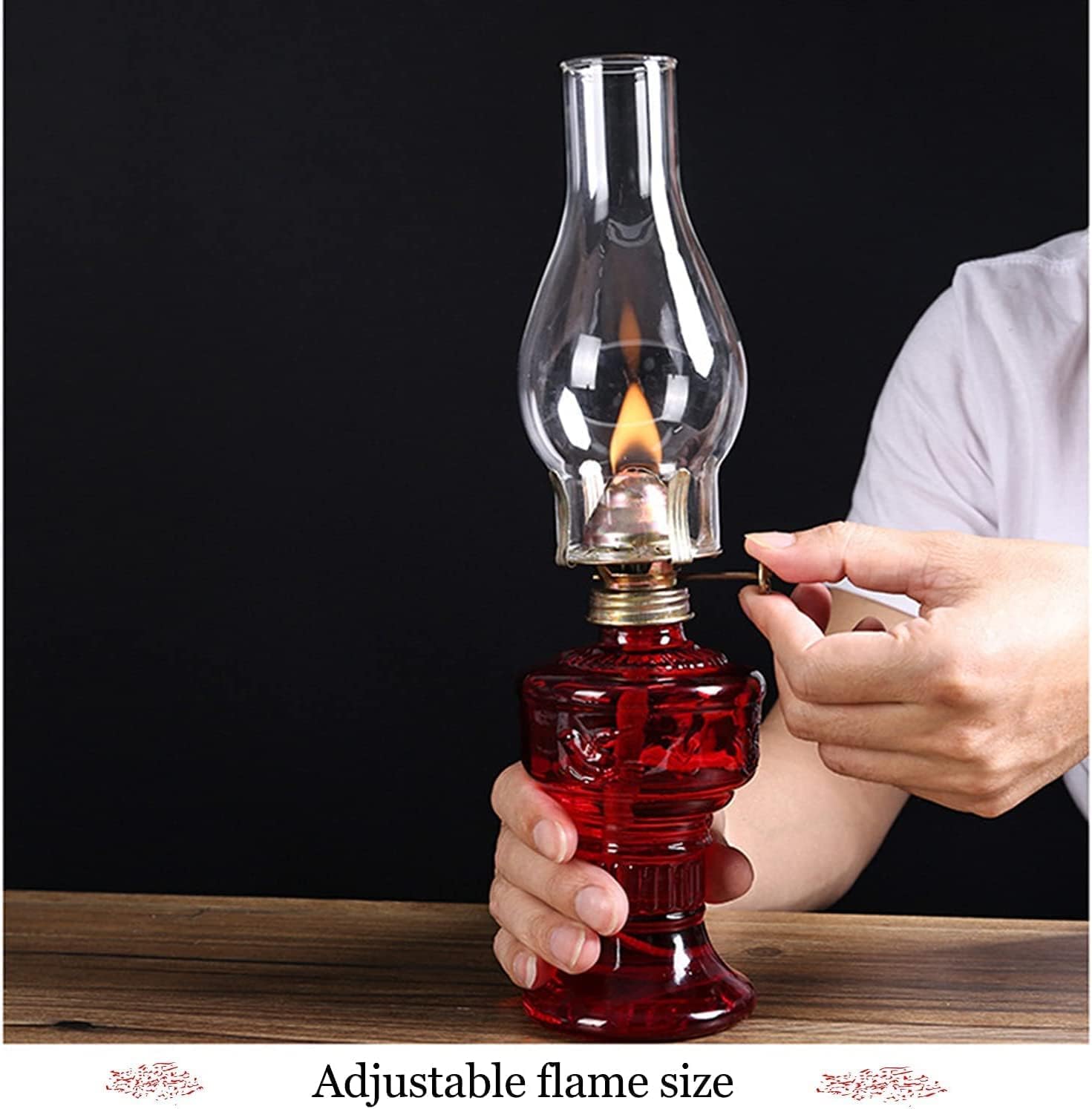 Vintage Glass Kerosene Lamp Vintage Indoor Kerosene Oil Lamp with 2 Roll Wick Oil Lamps Outdoor Hurricane Lamp