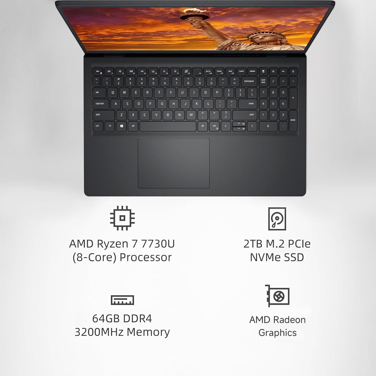 Dell Inspiron 15 3535 Touchscreen Business Laptop, AMD Ryzen 7 7730U (Beat i7-1355U) Up to 4.5 GHz, 64 GB RAM, 2 TB SSD, 15.6" FHD LED-Backlit Display, AMD Radeon GPU, HDMI, Webcam, Windows 11 Pro