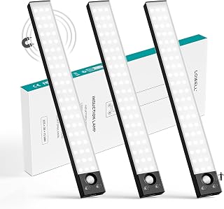 LQWELL® 54LEDs Cabinet Light Wireless Motion Sensor Light 32cm 1800mAh Rechargeable Dimmable Wardrobe Lamp for Kitchen Wardrobe Bookcase Bedroom (Black,3PCS)