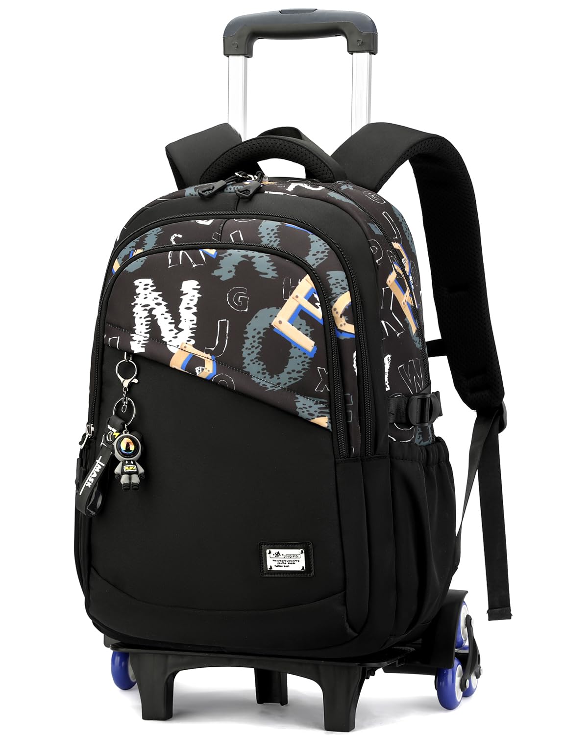 Sac à Dos à Roulettes pour Garçons, 26L Cartable Roulette Garcon Détachable pour Adolescents, Sac Scolaire Collège et Lycée Imperméable avec 6 Roues pour les Voyages