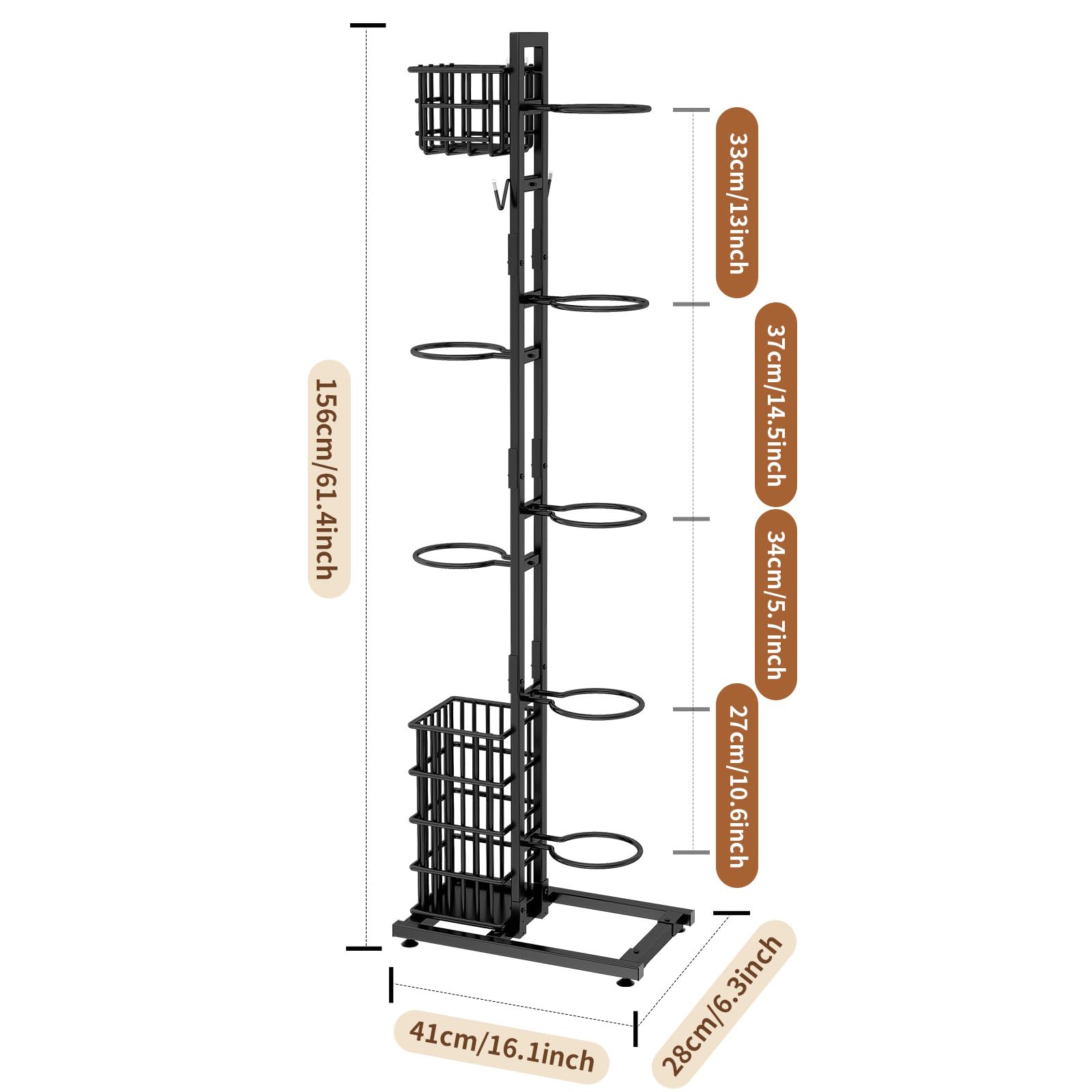 Soporte de bolas para rodamientos verticales rack baloncesto almacenamiento multicapa con cesta y ganchos