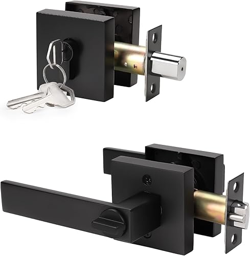 Miniatura 10 de KNOBWELL - Paquete de 2 picaportes resistentes y cerradura de seguridad de doble llave para puertas de entrada reversibles, que abren tanto del lado