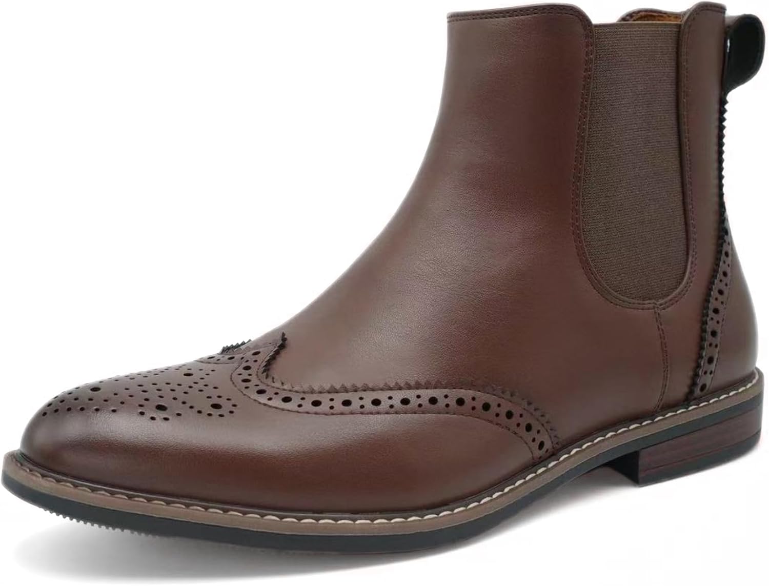 finishing & sewing men's brogue chelsea boots smart casual slip-on ankle boots with wing cap