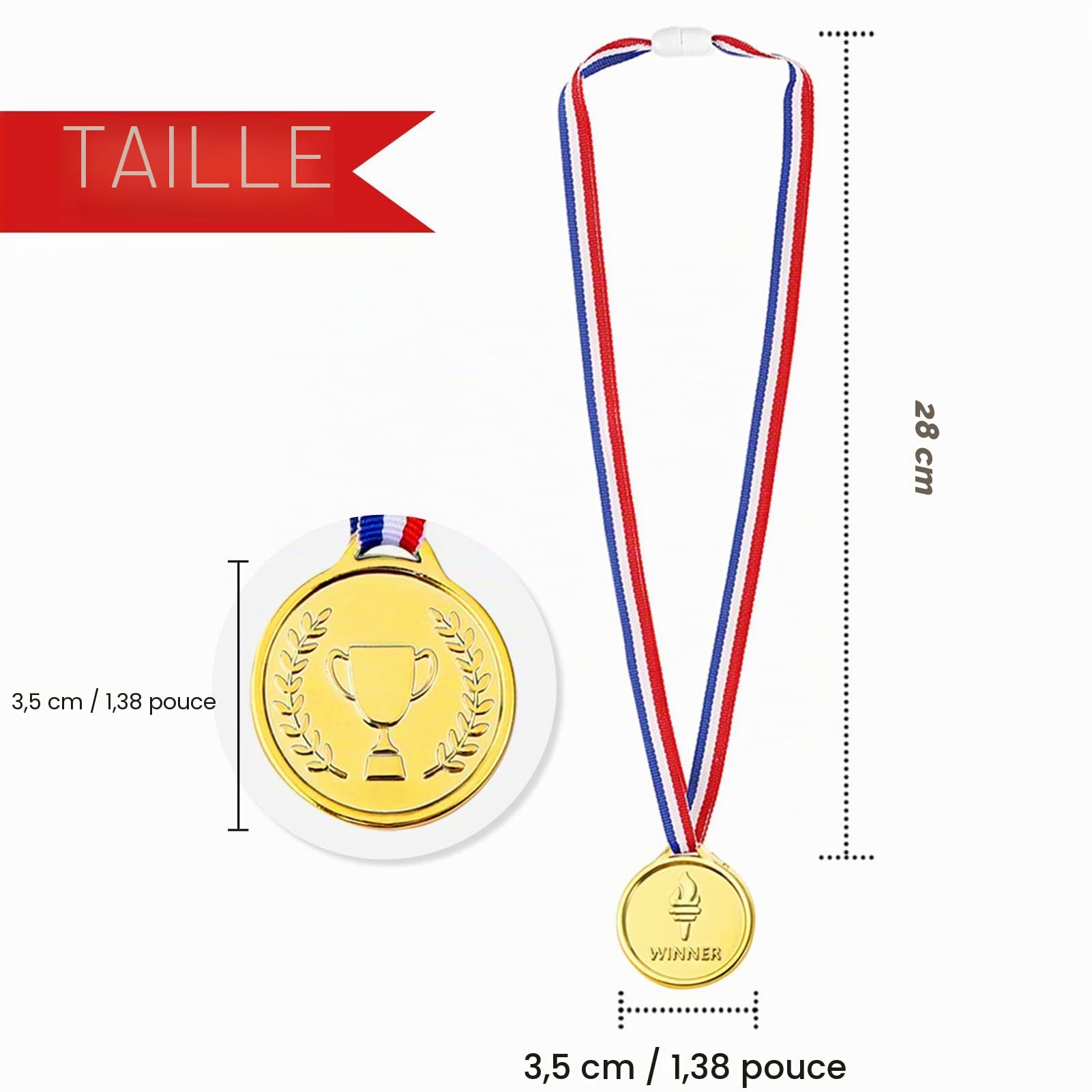 Pllieay 100 Pièces Médailles Enfants Médailles Or en Plastique pour Compétition, Thème Sport Day, Récompenses