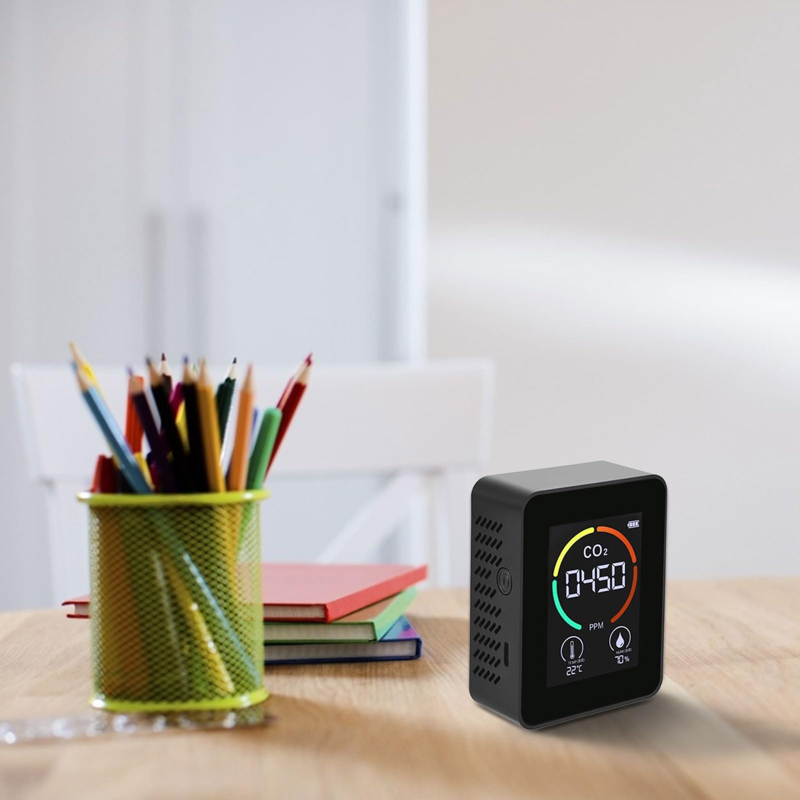 Detector de dióxido de carbono, monitor de calidad del aire para temperatura y humedad, probador de CO2 para el hogar, gimnasio, coche y uso en interiores. Medición precisa del índice de calidad del