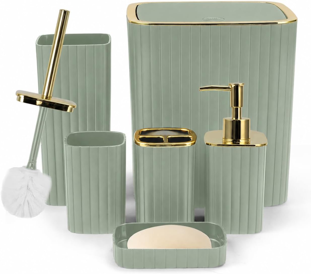 6PCS Bathroom Accessories Set, Sage Green Bathroom Set for Boho Decor