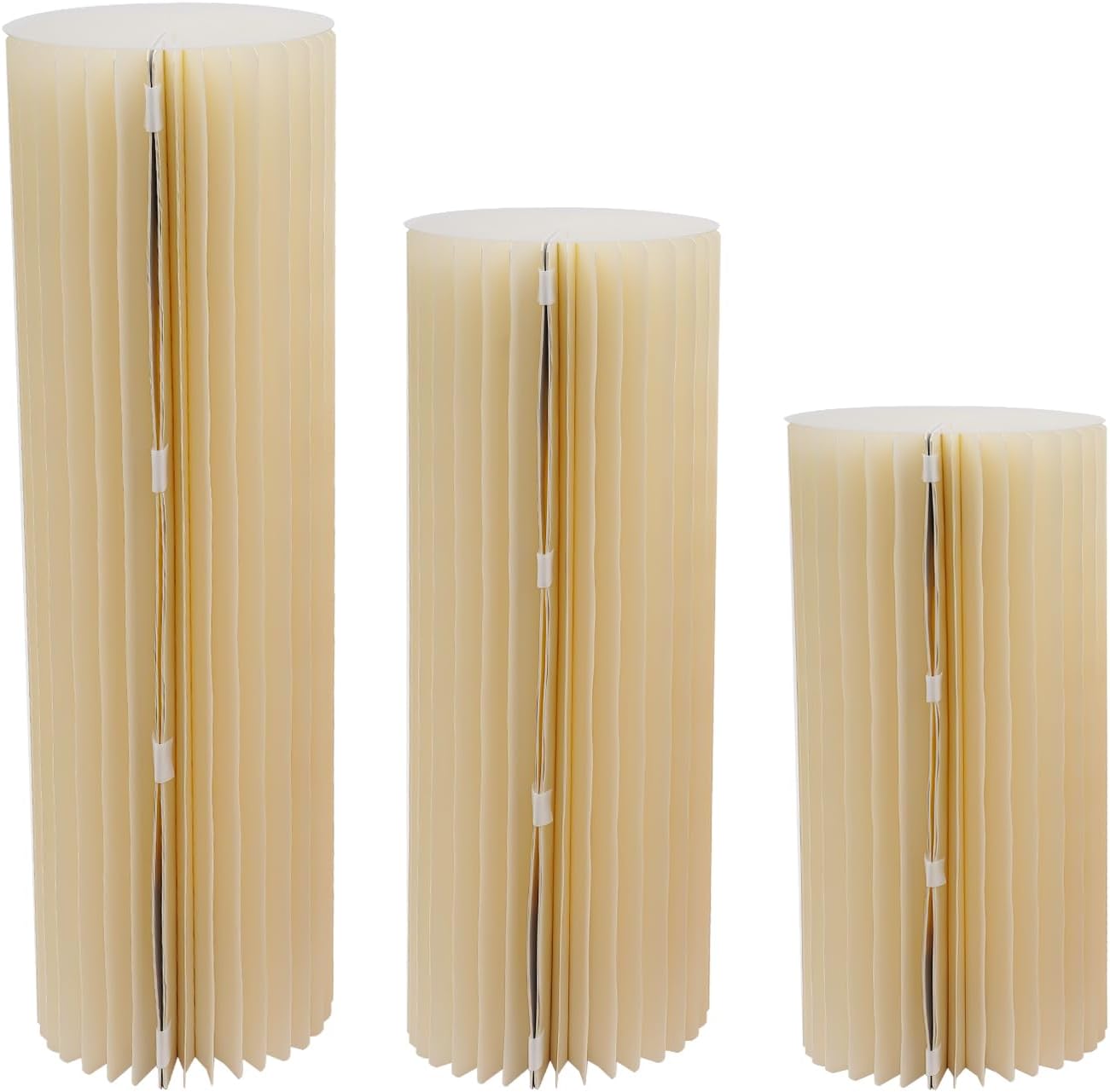 3PCS Cylinder Stands with USB Cable Lights Foldable Cardboard Centerpiece Display White Reusable Pedestal Stands Foldable Paper Columns Pillars Display for Parties Wedding Birthday Decor