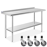 Vista 12 de Gridmann. Mesa de preparación y trabajo para cocina comercial, hecha en acero inoxidable con 4 ruedas con protectores contra salpicaduras. Varios