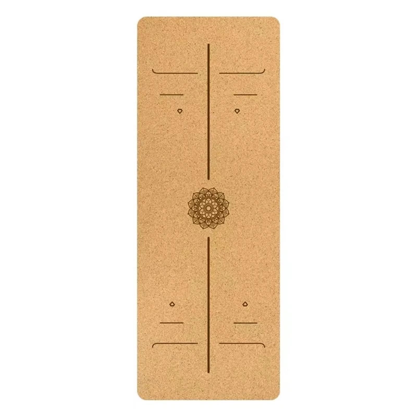 Tappetino Palestra Tappetino yoga in sughero TPE con linea di posizione, cuscinetto antiscivolo, esercizi, dimensioni 183 cm x 68