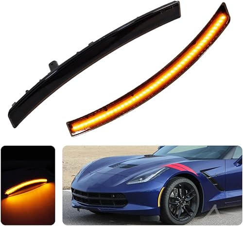 Tonsya Kit de lentes ahumadas con luz LED ámbar completa compatible con Chevrolet Corvette C7 de 2014 2015 2016 2017 2018 2019 repuesto para