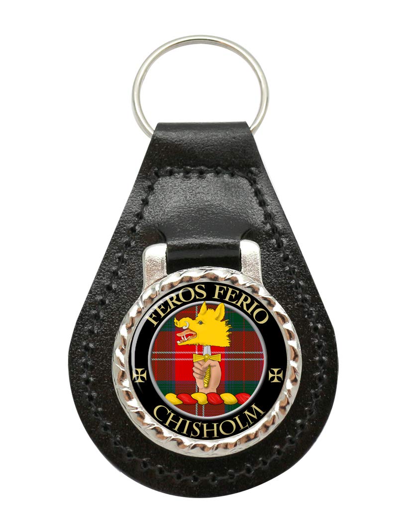 Giftshop Uk Unisex Black Leather And Silver Metal Chisholm Scottish Clan Leather Key Fob