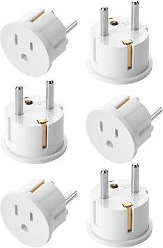 Bates- European Travel Plug Adapter, 6 Pack, Type E/F, European Plug Adapter, US to Europe Plug Adapter, Adapter for Europe Plug, US to EU Plug Adapter, Travel Adapter Europe, Plug Adapter Europe