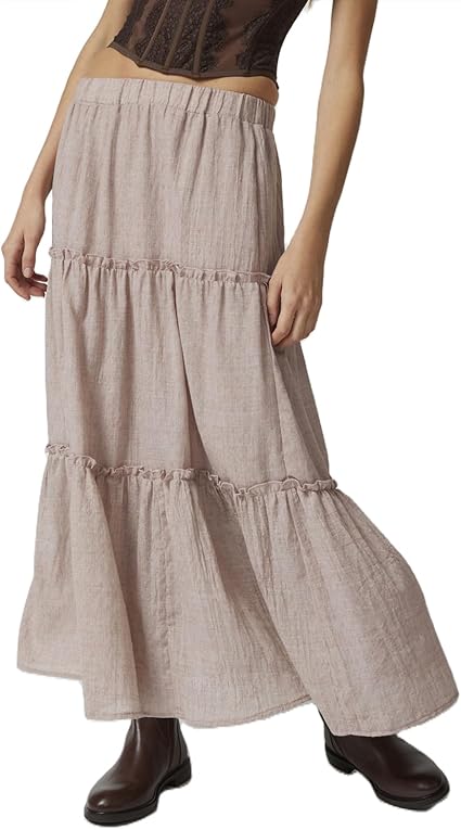 【BAON】Mandto Summer Frill Tiered Long Skirt Shop the Suenito Tiered Frill Maxi Skirt Floral Pink