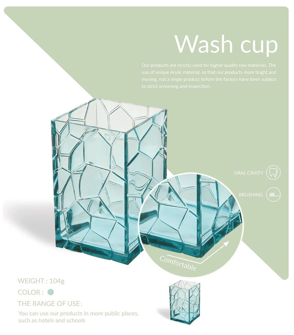 DSMYYXGS 5 Piezas Juego de Accesorios para Baño en 3D Acrílico - Porta Cepillos de Dientes, Jabonera, Dispensador de Jabón, Vaso para Enjuague Bucal, Arbusto de Baño (Color : Green)