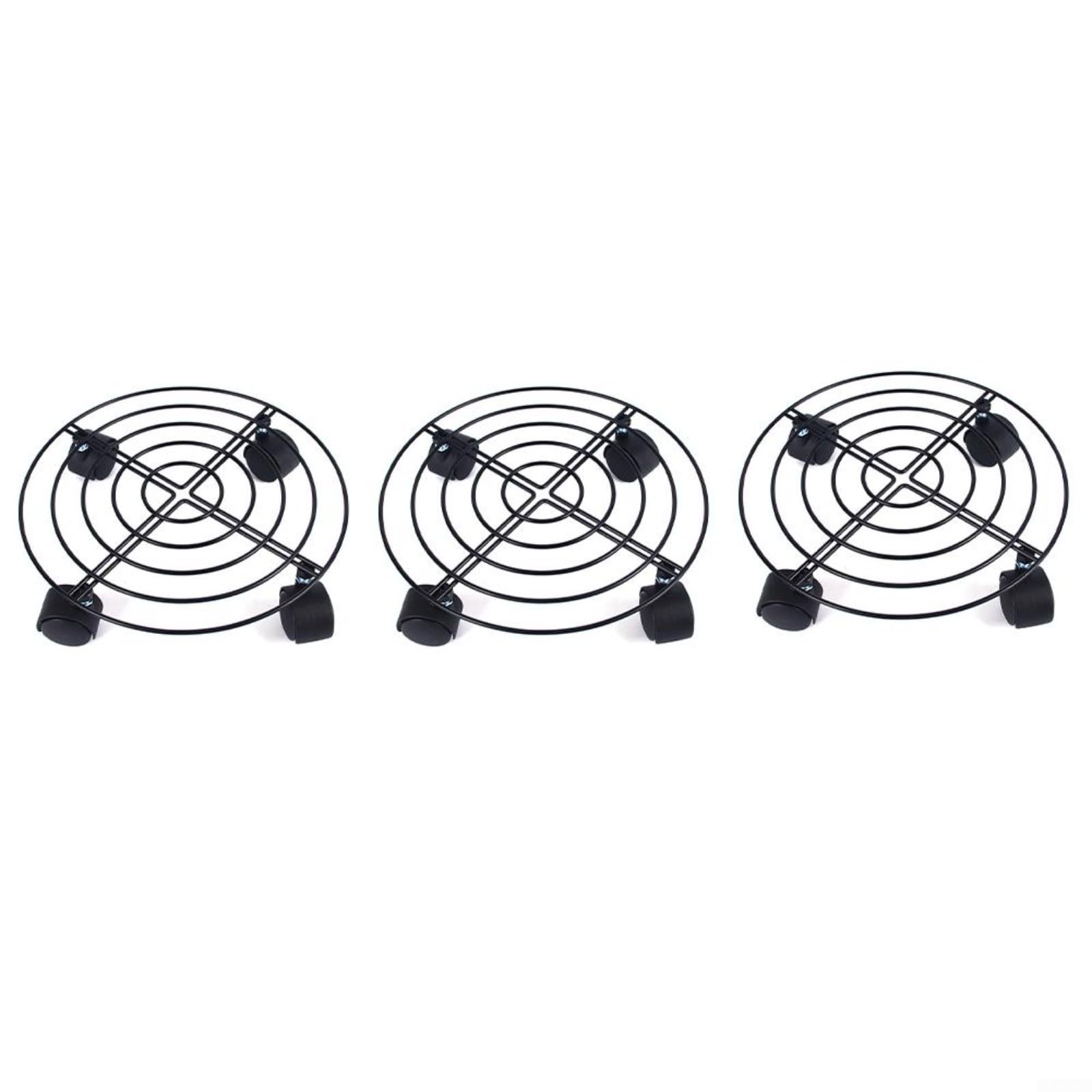 Chariot à roulettes pour pot de fleurs rond 27 cm en métal noir Lot de 3