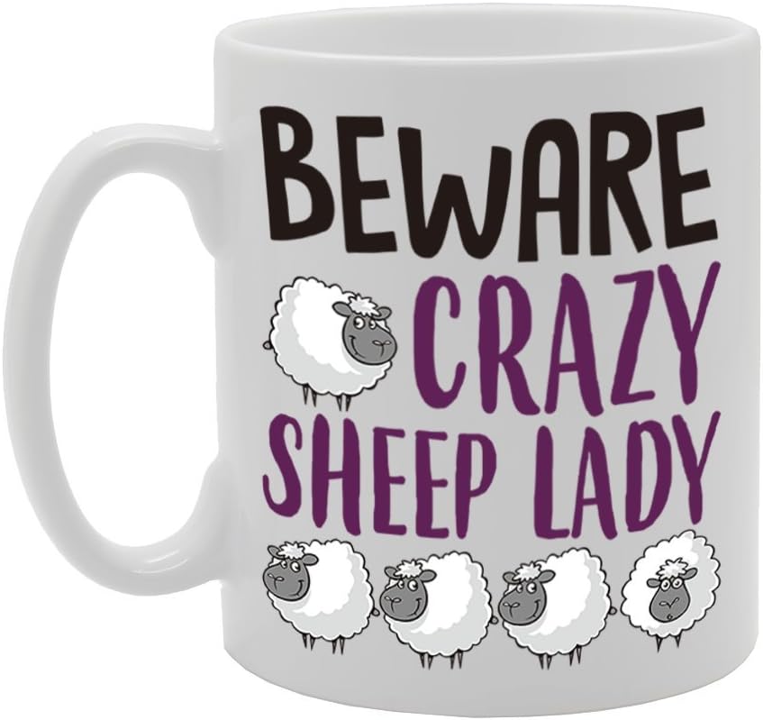 MG4219 Beware Crazy Sheep Lady Novelty Gift Printed Tea Coffee Cermic Mug