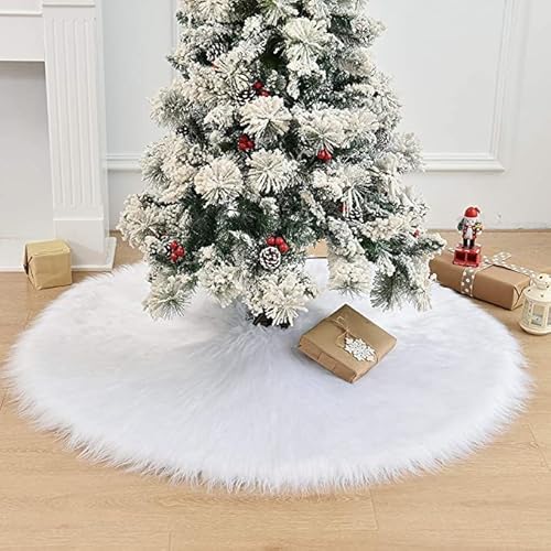 60 Inch Christmas Tree Skirt, Extra Large Thick Luxury Snowy Faux Fur Tree Skirt, White Plush Velvet For Merry Christmas Party Tree Decoration #TOP5