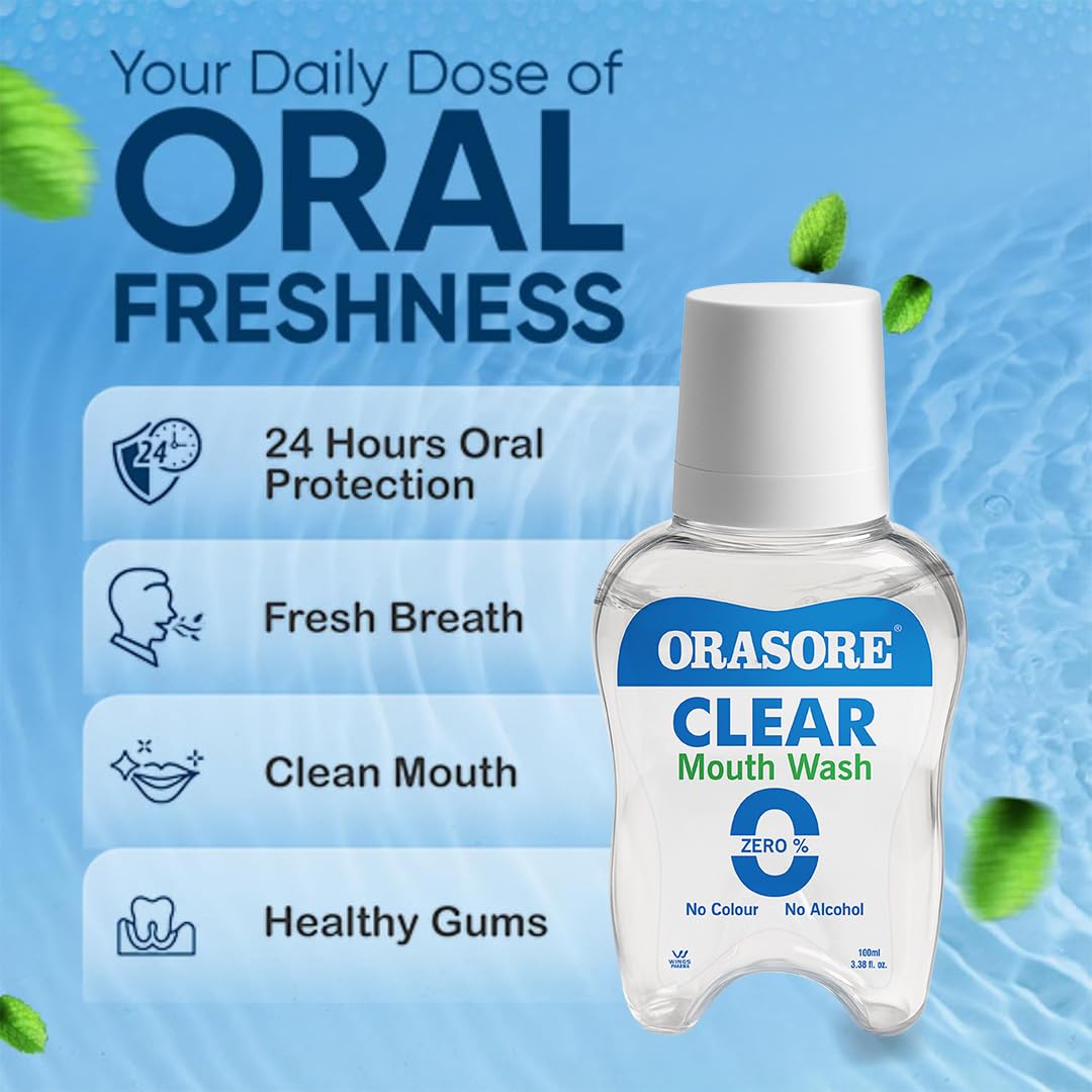 ORASORE Clear Mouthwash | Kills Bad Breath & Stops Tooth Decay | 100% Ayurvedic With 12 Ingredients Including Miswak Suitable For Men, Women, Children | 100 Ml 4