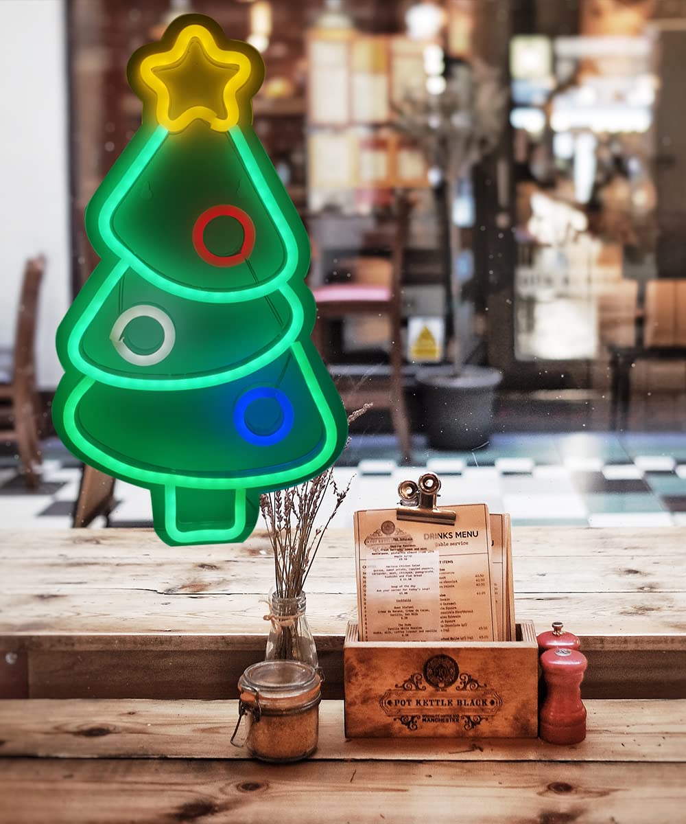Panneau néon pour sapin de Noël - Décoration murale à LED - Pour fête de Noël, bar, maison, chambre à coucher