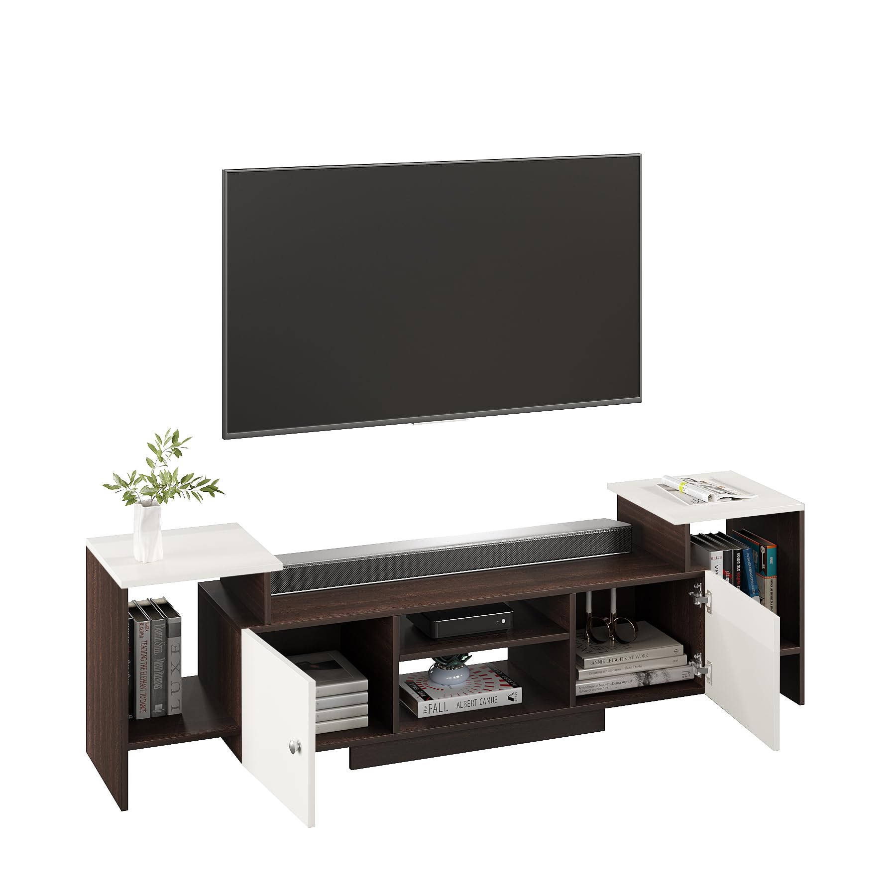 FURNEASER Eptimal Modern TV Unit for Living Room | Engineered Wood Entertainment Center with Storage | TV Stand for 65 Inch TVs | TV Cabinet with Shelves & Doors | Wenge & White