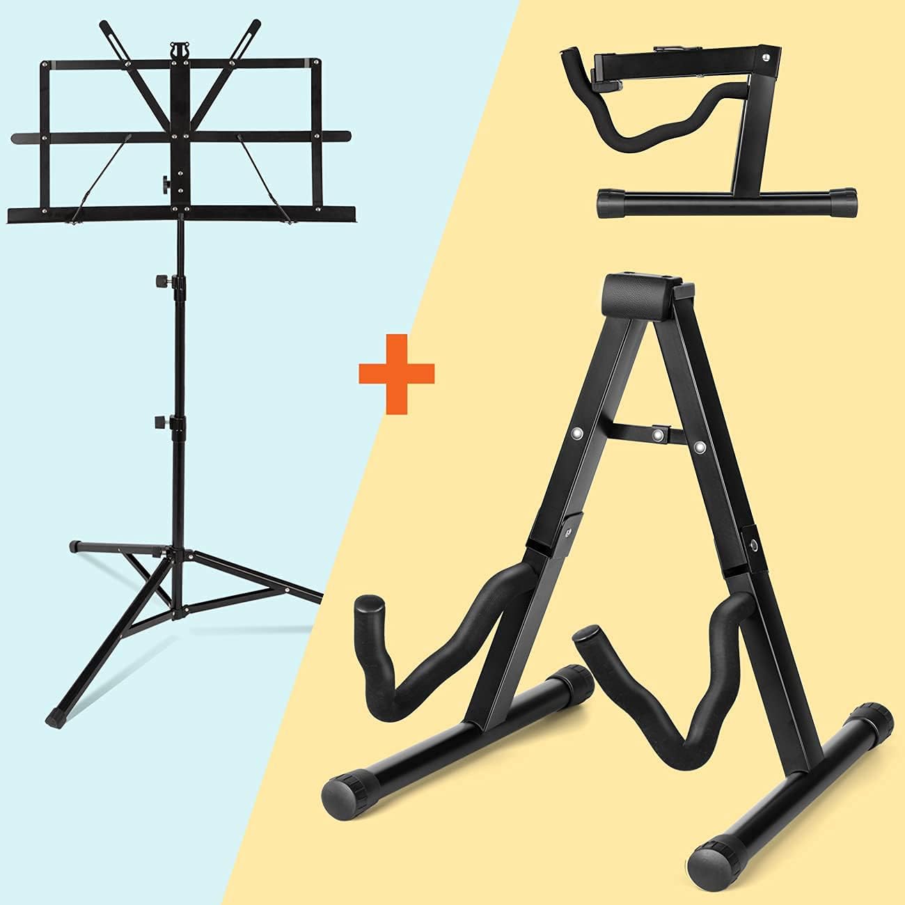 CAHAYA 2 in 1 Dual Use Folding Sheet Music Stand & Guitar Stand Folding A frame Floor Universal Metal