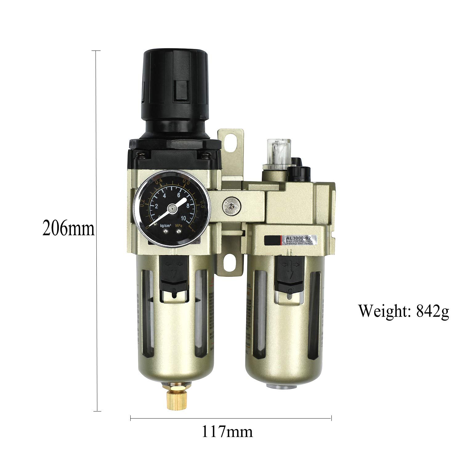 Wasserabscheider Druckminderer Druckluftregler für Druckluftkompressor,3/8 Zoll Filter und Ölnebel mit Becherabdeckung