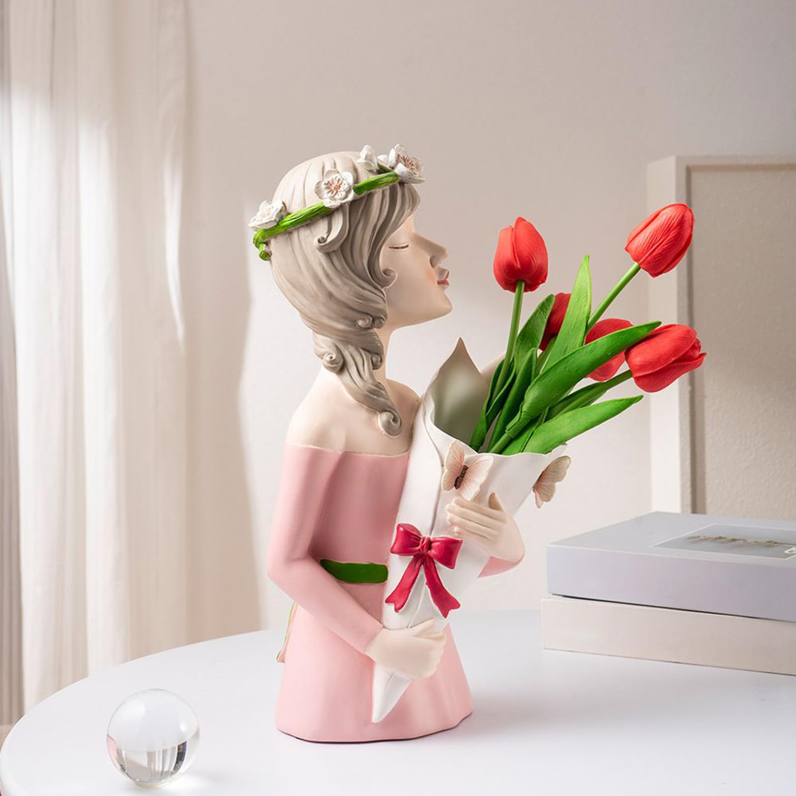 Vaso da donna, statuetta artistica di ragazza – Scultura femminile da scrivania, estetica decorativa moderna supporto floreale per soggiorno, casa, luoghi di lavoro
