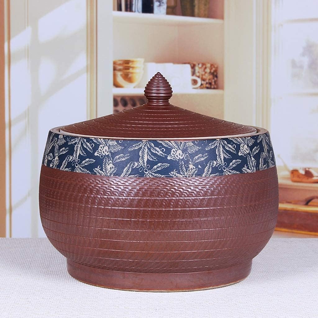 Food Storage Containe Rice Storage Containe Food Storage Porcelain Rice Cylinder Kitchen Sealed Grain Dispenser Retro Large Capacity Rice Bucket with Lid Unique Gift (Brown a)