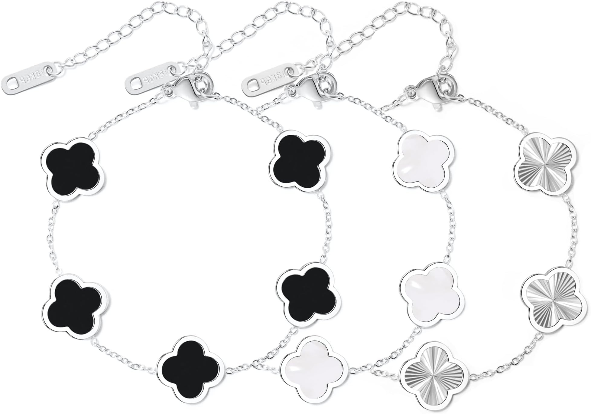 3PC Clover Bracelets Set 18k Gold Plated Lucky Clover Bracelet Women Adjustable Link Bracelets Cute Gold Jewelry