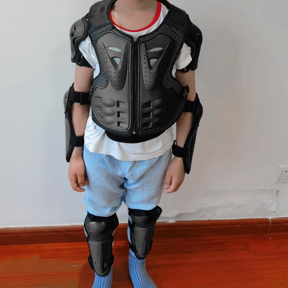 Gilet de Protection pour Moto pour Enfants de 5 à 13 Ans, Gilet de Protection pour Motocross, Veste de Protection pour Moto avec genouillère et coudière, équipement de Motocross (Noir)