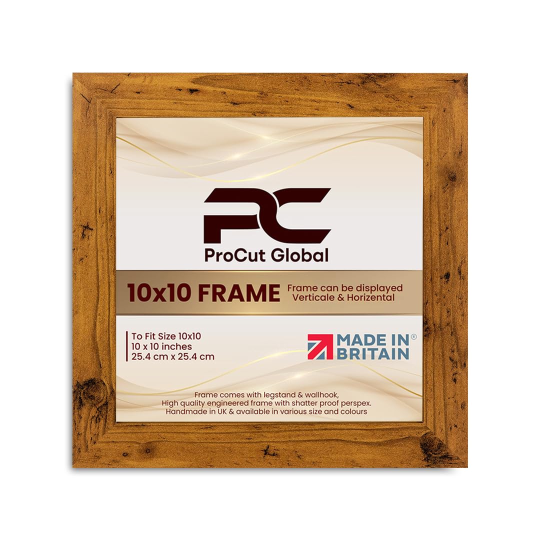 Procut Global 10X10 Rustic Oak Picture Frames - Modern Wooden Photo Frame with Shatterproof Perspex for Wall or Tabletop - Perfect for Posters, Certificates, Prints - Sizes & Colors Available