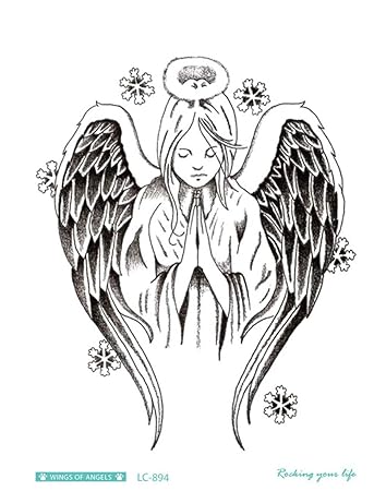 S.A.V.I Temporary Tattoo For Girls Men Women 3D Big Angel With Wings Face Sticker Size 21x15cm - 1pc. (894), Black, 2 g