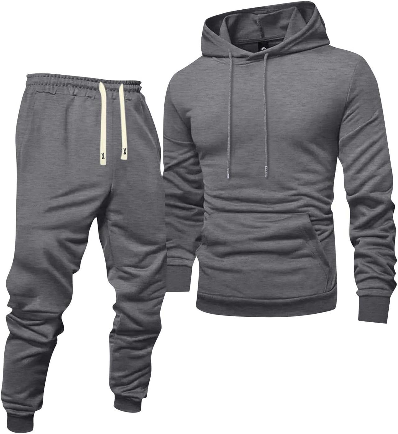 Trainingsanzug Herren Einfarbig, Sportsachen Herren Wandern Coole, Sweatshirt Mit Kapuze Kordelzug Und Hose ; Jogginganzüge Mit Tasche Fashion – Zweiteiligen Casual