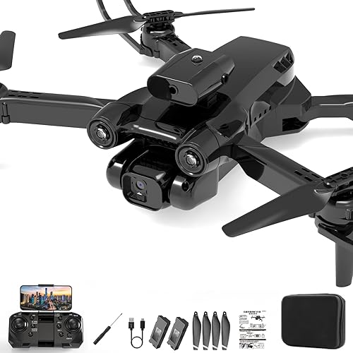 Miniatura 8 de Drones plegables con control remoto de doble cámara para niños. Juguetes voladores de interior fáciles de volar con modo sin cabeza, volador