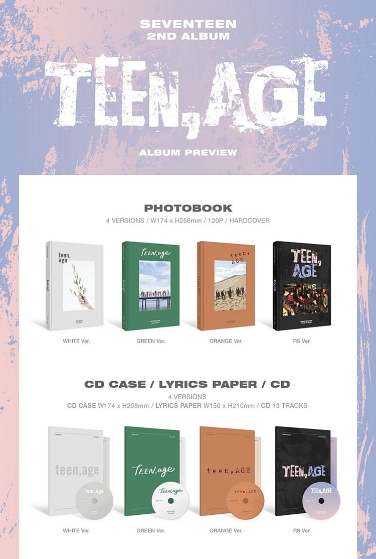 SEVENTEEN [TEEN,AGE] 2nd Album Random CD+Photobook+PhotoCard+Stand