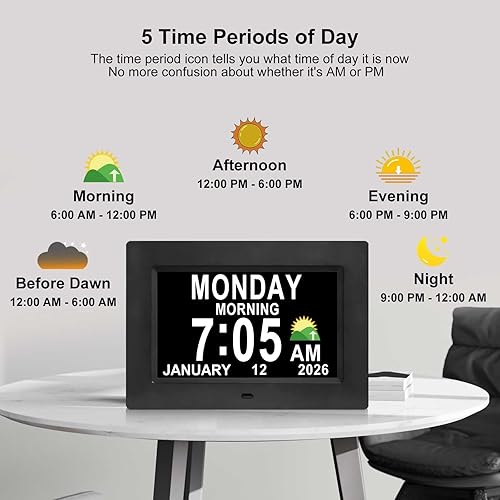 Miniatura 6 de Jaihonda Reloj de demencia para personas mayores Reloj digital con fecha y hora para ancianos - 15 alarmas Nivel 5 de brillo Pantalla de números