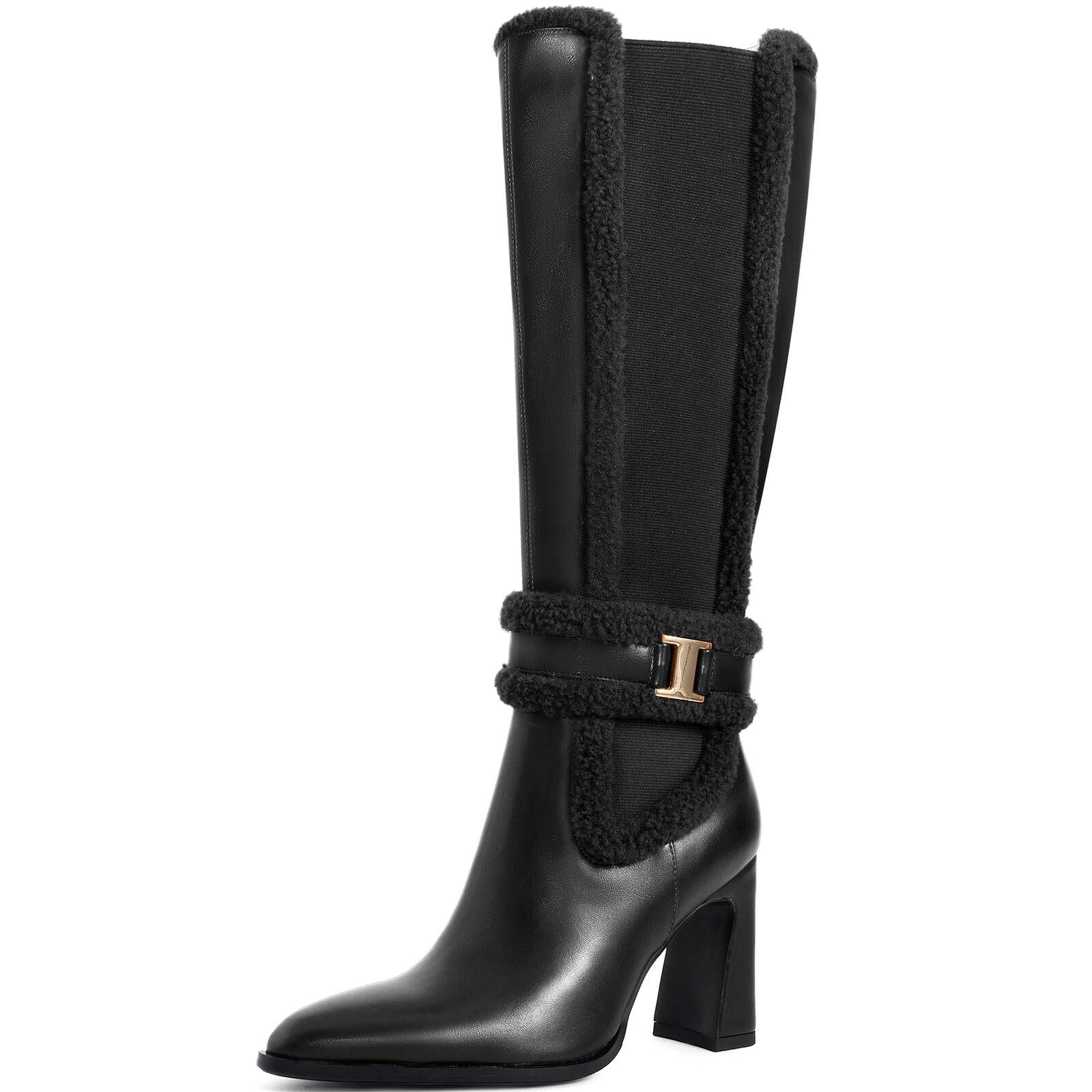 Knee High Long Boots for Women Chunky Block High Heels Pointed Toe Winter Snow Riding Boot Pull On