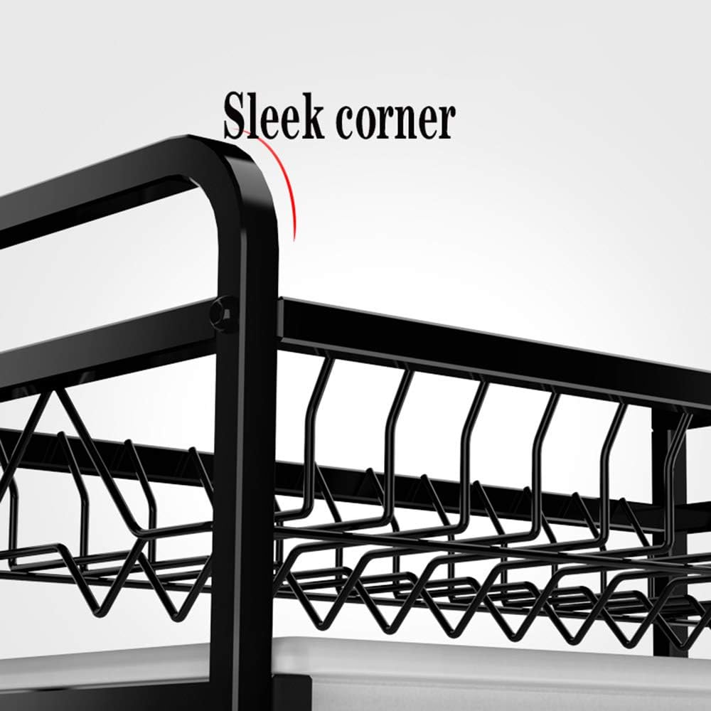 Dish Drainers 304 Stainless Steel Kitchen Dish Rack/Drain Rack,Three-Tier Rack,Black Dish Storage Rack (Length40.7Cm)