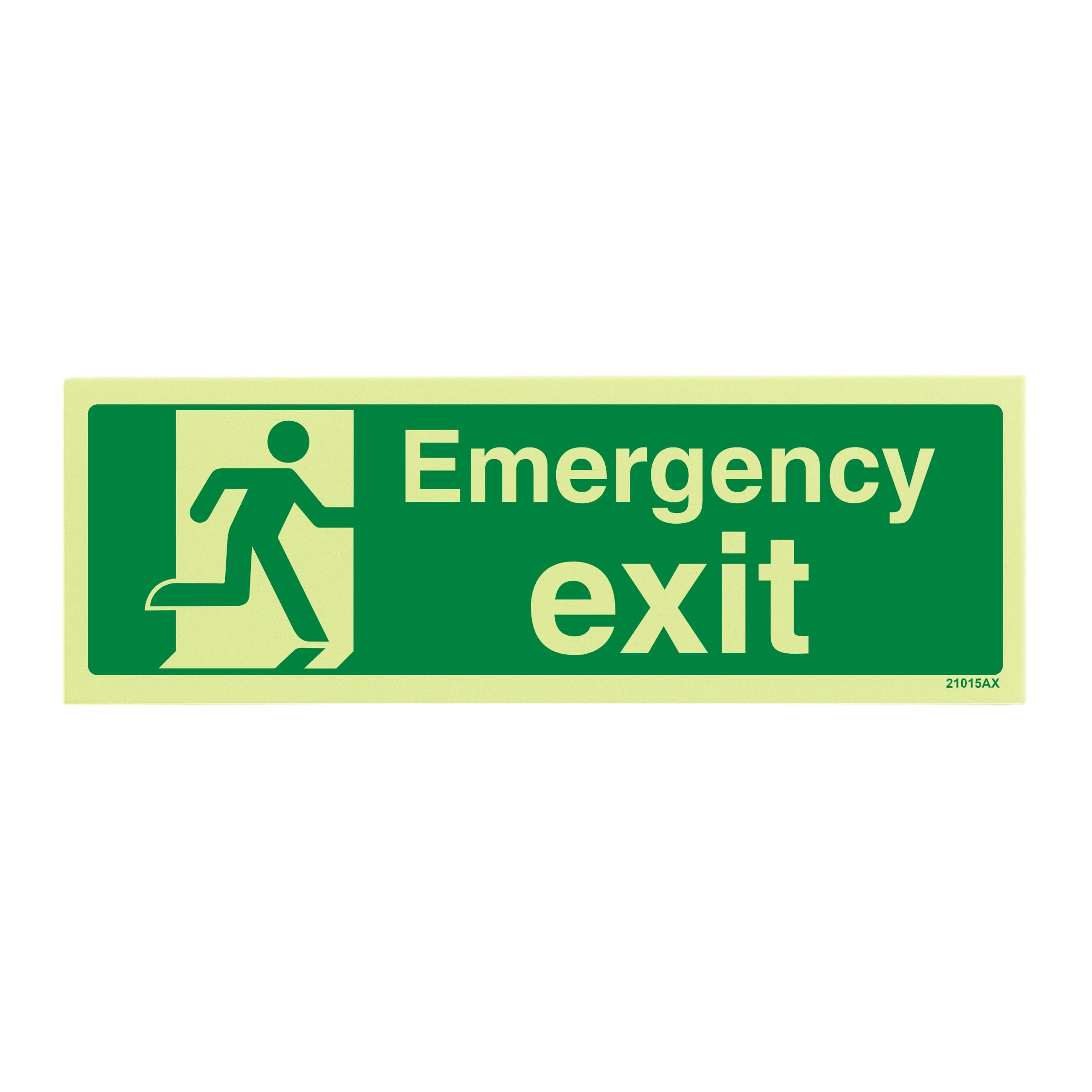 V-Safety “Emergency Exit” Glow-in-the-Dark Safe Condition Sign 300 × 100 mm – Self-Adhesive Vinyl – EN ISO 7010 Compliant Safe Condition Photoluminescent Safety Sign