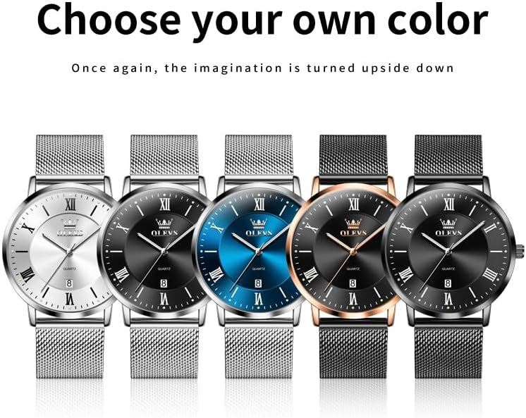 Miniatura 9 de OLEVS Relojes de oro para hombre, analógico, de cuarzo, para negocios, de vestir, fecha, acero inoxidable, clásico, de lujo, luminoso, impermeable,