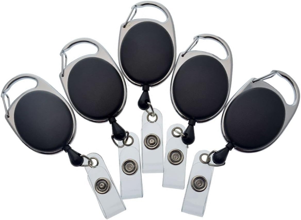 Bulk 100 Pack - Premium Carabiner Clip Badge Reels - Retractable I.D. Card Holders with Carabiner Belt Loop Clip and ID Strap - Cute Heavy Duty Oval Shaped Badge Holders with Smooth Cord Pull (Blue)