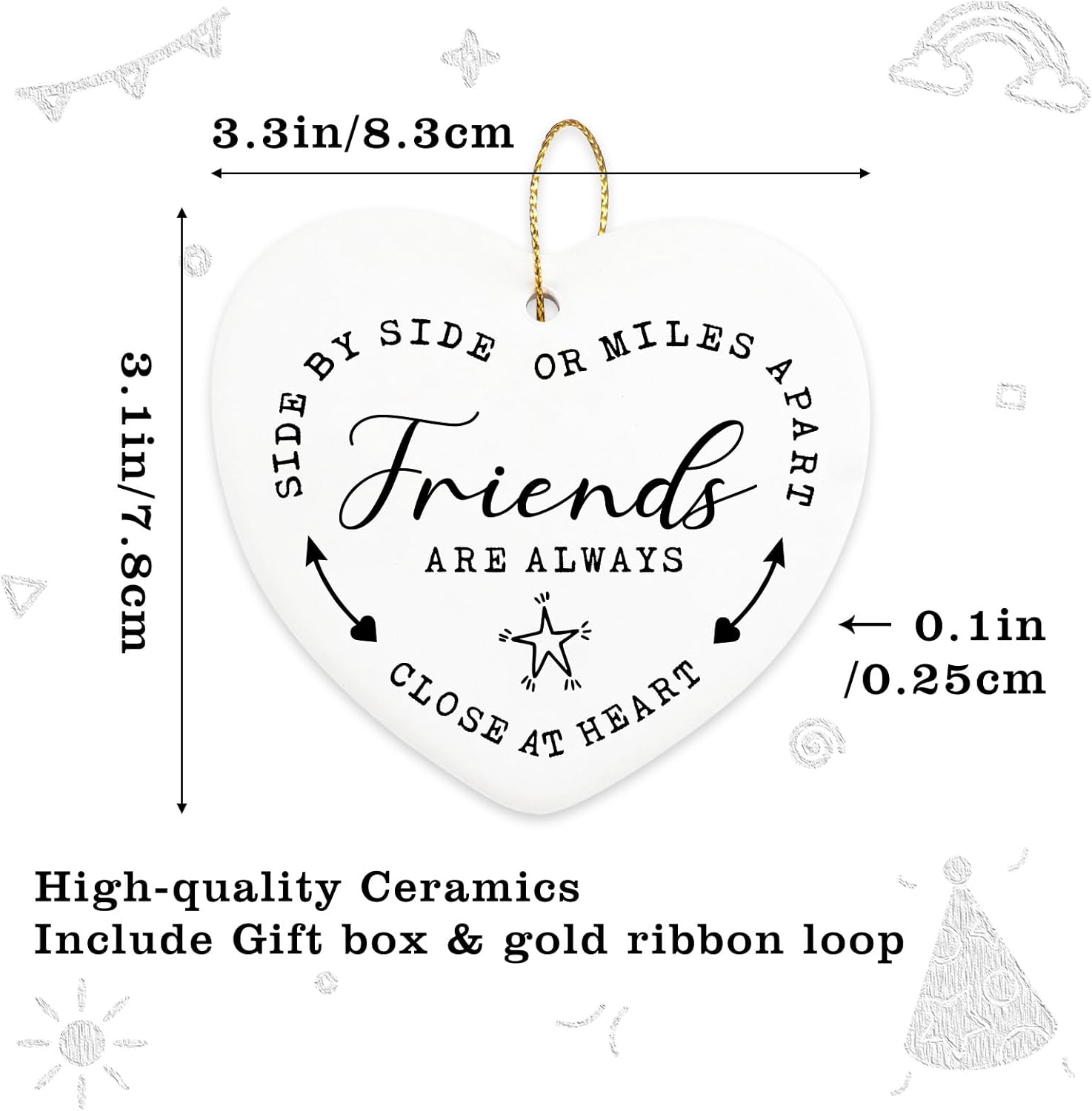 Birthday Gifts for Women Friendship Hanging Ornament Soul Sister Gifts for Women Bestie Best Friend Sister Long Distance Going Away Gift for Friend Christmas Ceramic Heart Keepsake Ornament - Image 2