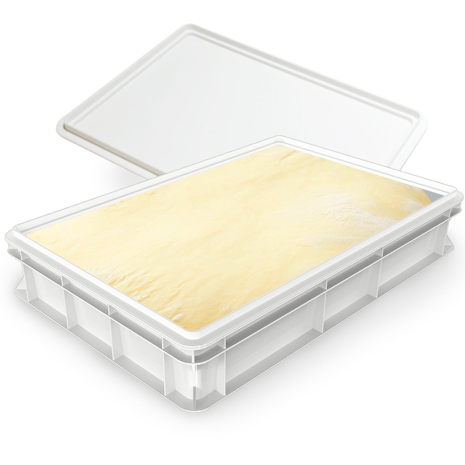 Hsyan Pizzaballenbox mit Deckel, Gärbox Sauerteig Teigwanne Stapelbare Teigbox Knetbehälter Nudelbox Teigbehälter für Brot und Pizza 30 x 40 x 10 cm