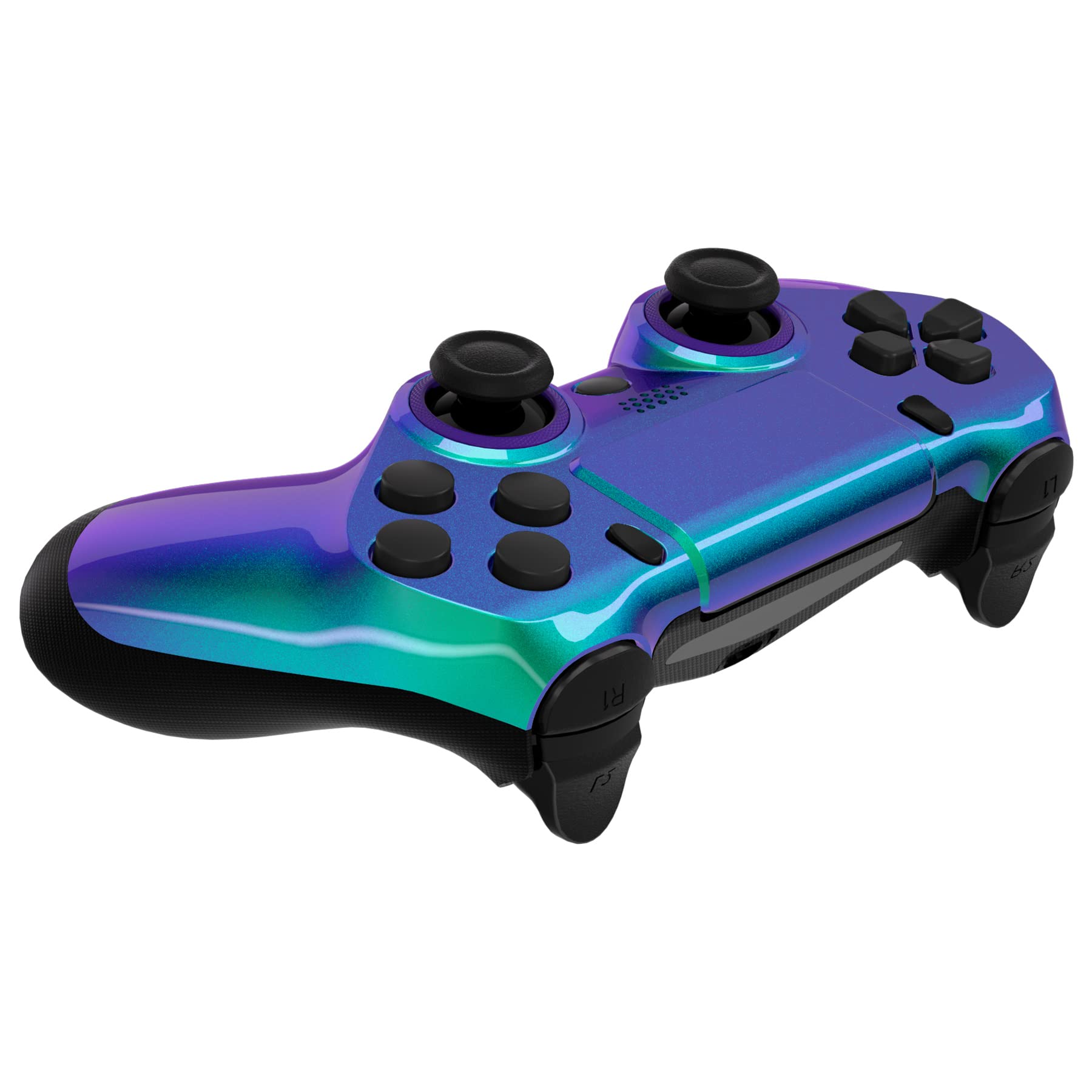 eXtremeRate Ghost Faceplate&Touchpad & Anelli di accento per controller ps4 JDM-040/050/055, set di ricambio fai da te per PS4 Pro Slim Controller Verde Viola (senza gamepad)