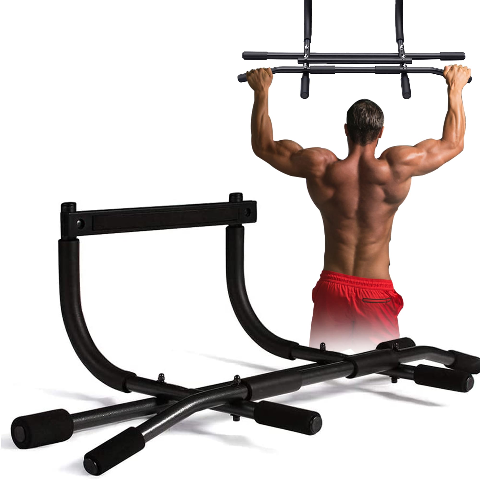 MaiyadPull Up Bar for Doorway | Thickened Steel Max Limit 440 lbs Upper Body Fitness Workout Bar| Multi-Grip Strength for Doorway | Indoor Chin-Up Bar Fitness Trainer for Home Gym Portable