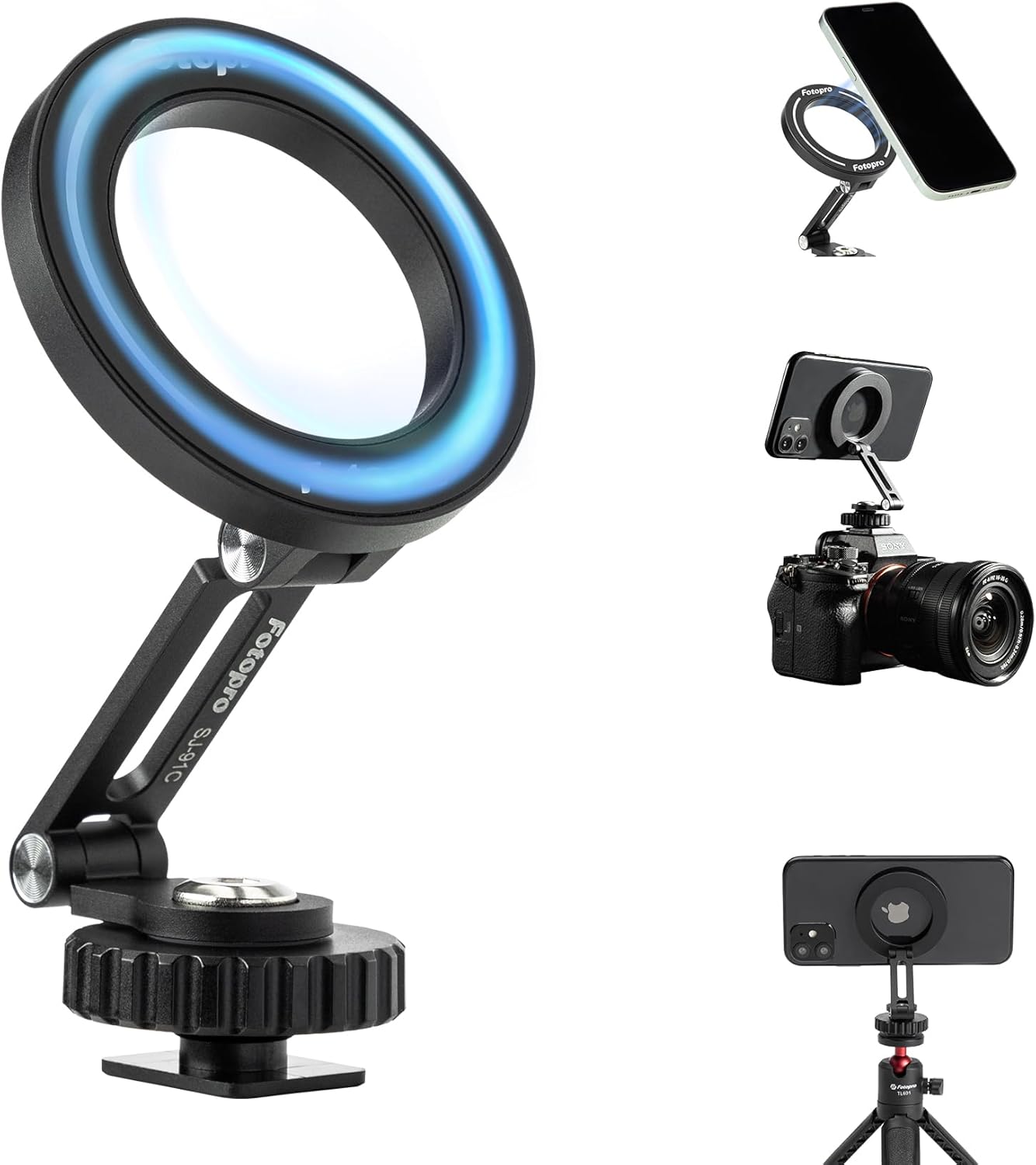 Fotopro Magnetic Phone Tripod Mount for Magsafe, Aluminum Camera Phone Mount with 1/4” Screw Cold Shoe, Magnetic iPhone Holder for Camera Tripod, Compatible with iPhone 17 Pro Max 16 15 14 13 12
